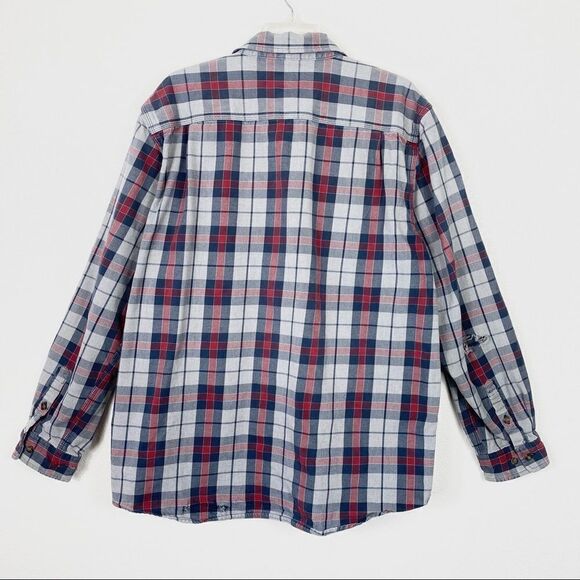 Carhartt Distressed Grey & Red Plaid Long Sleeve Button Up Shirt - Picture 2 of 4